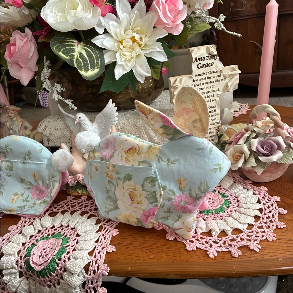 Floral Bunny oven mitts